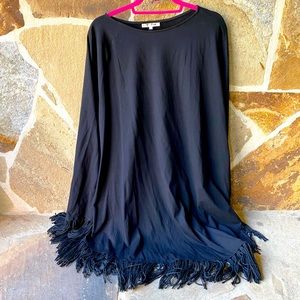 Women’s Fashion black poncho with fringe